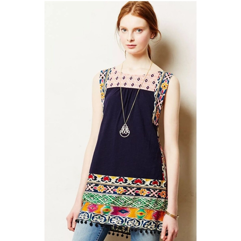 Anthropologie Akemi & Kin Tinamou Stitched Tunic Dress Boho Colorful Size Small